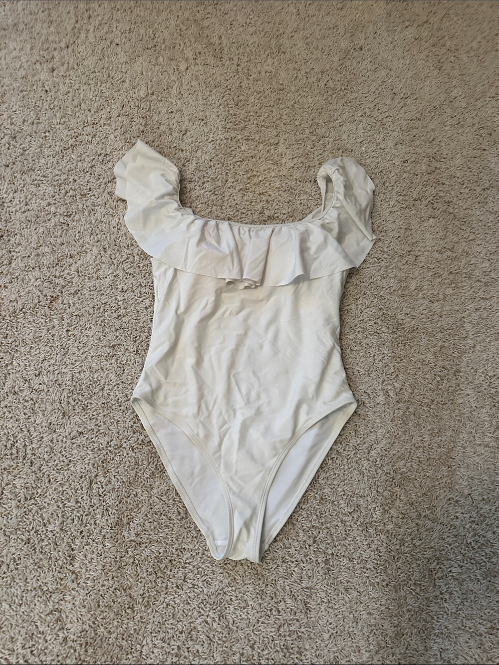 Off-Shoulder White Ruffle Bodysuit/ bathing suit